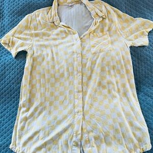 Oversized Yellow Checkered Button-Up Shirtdress